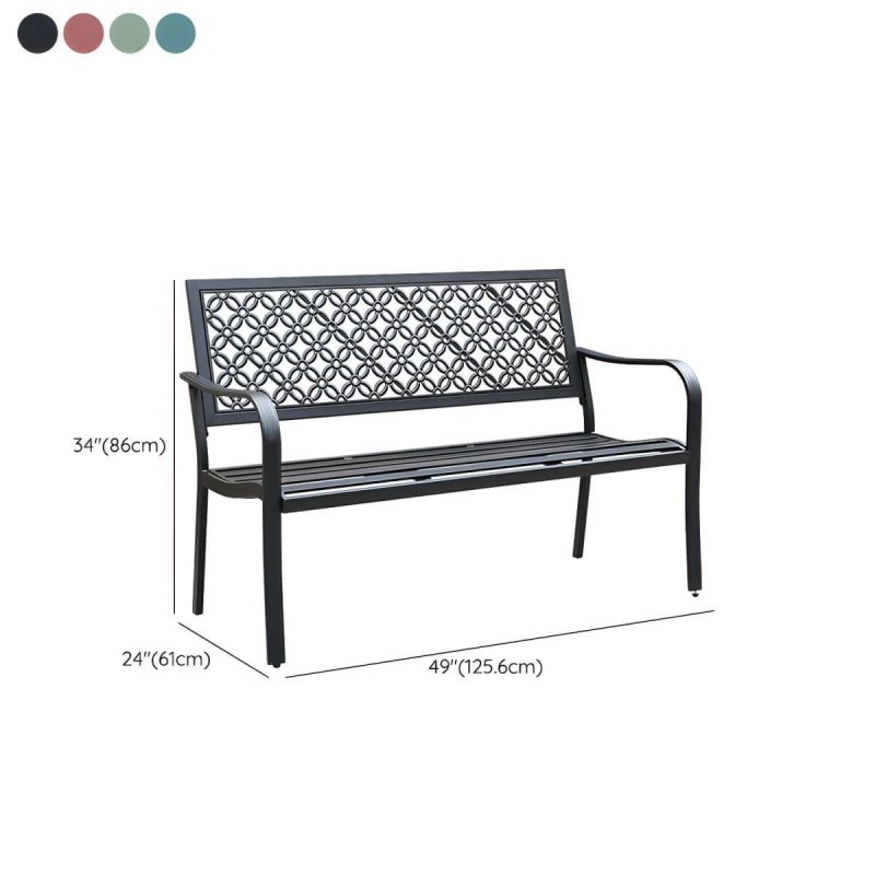 "Dimension of Modern Metal Park Bench with Waterproof Durability, Water Resistant and Curved Arms - Red"