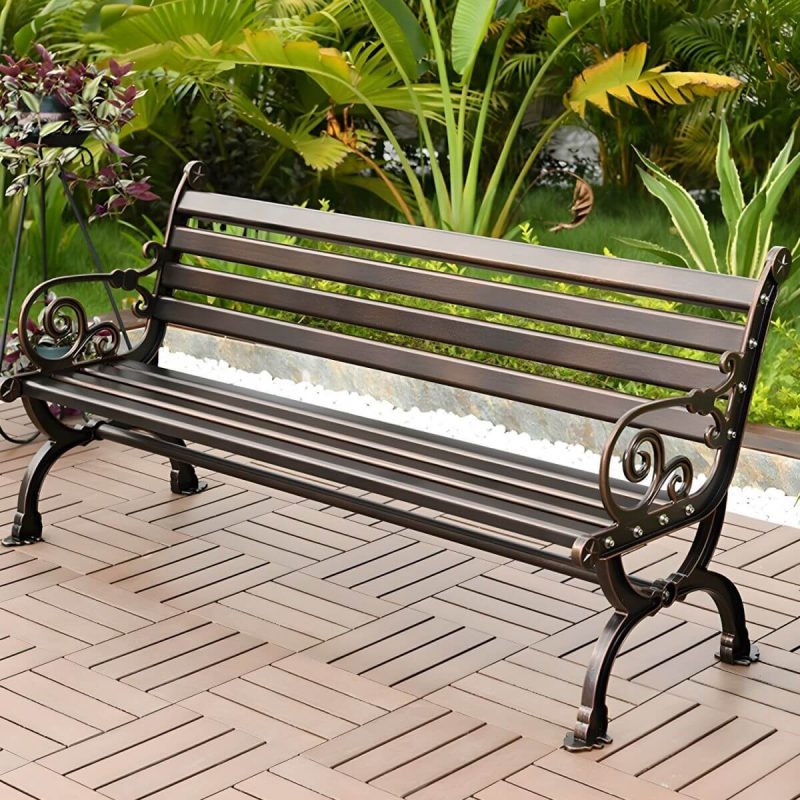 "Metal Modern Park Bench with Legs Water Resistant for Outdoor - 59"L x 22"W x 29.5"H"