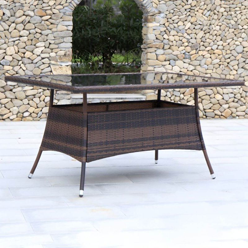 "Industrial Rattan Bistro Table Outdoor Metal Frame Patio Table - Table Only 59.1"L x 37.4"W x 29.5"H Rectangular"