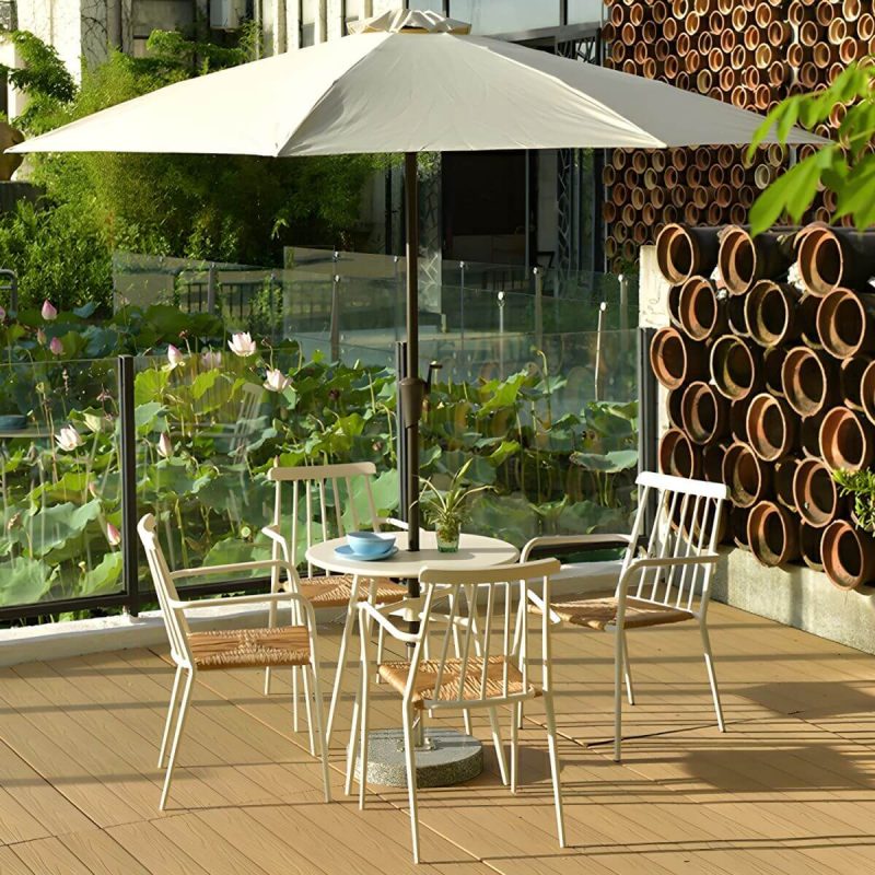 "Tropical Metal Arm Chair with Corrosion Resistant Construction for Outdoor Dining - Black 8 Piece Set"