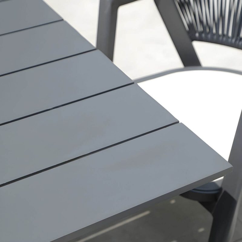 "Contemporary Gray 11-Piece Weatherproof Patio Dining Set with Gray Wicker Chairs - Table & 6 Chairs 81"L x 39"W x 29"H"