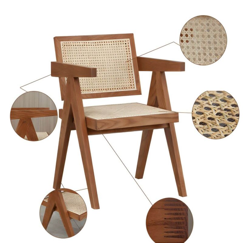 "Vine Woven Modern Courtyard Dining Chairs solid Wood Frame for Outdoor - Walnut With Arms"