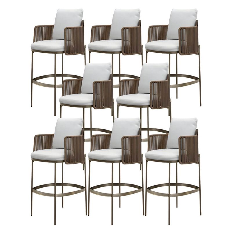 "Patio Dining Chair Tropical Aluminum With Arm Upholstered Faux Rattan - 8 Piece Set 22"L x 23"W x 35"H"