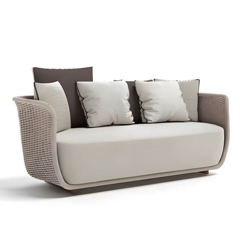 "Scandinavian Linen Sofa with Cushions Water Resistant for Outdoor - Grey 2-Seater Sofa"