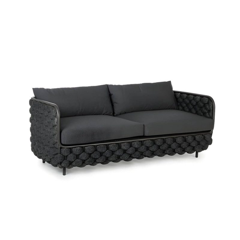 "Black Contemporary Sofa Water Resistant with Cushions for Outdoor - 2-Seater Sofa"