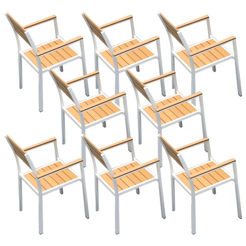 "Contemporary Stacking Metal Dining Armchair with Arm Patio Dining Armchair - Natural Finish 8 Piece Set"