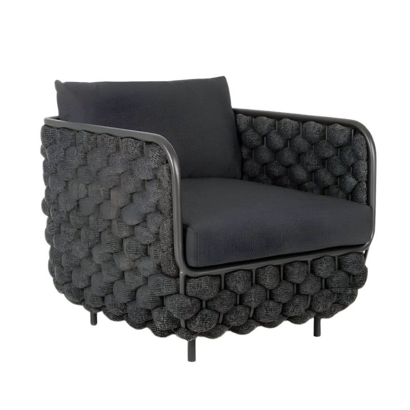 "Black Contemporary Sofa Water Resistant with Cushions for Outdoor - 2-Seater Sofa"