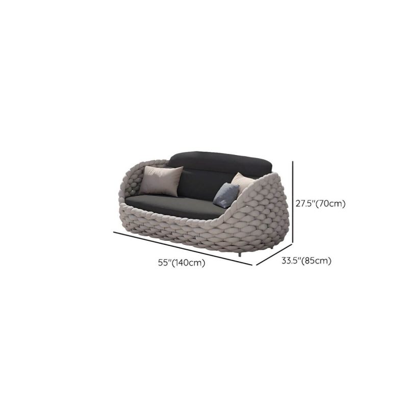 "Dimension of Contemporary Gray Metal Frame Outdoor Patio Sofa with Cushion - 2-Seater Sofa"