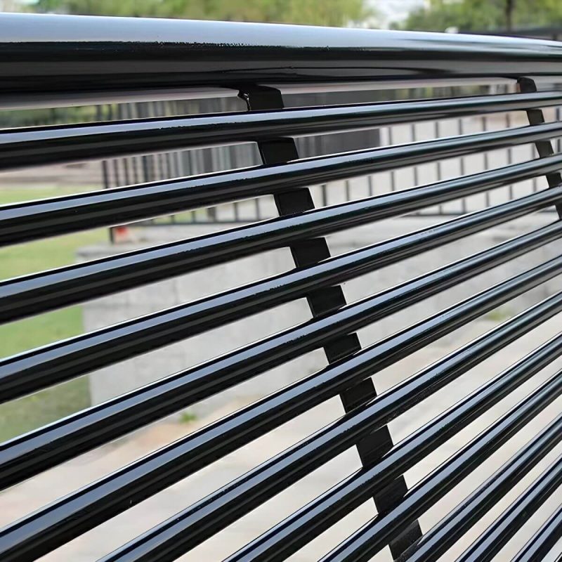 "Industrial Metal Park Bench with Waterproof Durability, Arms, and Back - Blue"
