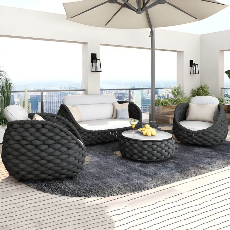 "Modular Gray Metal Modern Sofa with Upholstered Cushions for Versatile Outdoor Seating - 55"L x 33.5"W x 28"H"