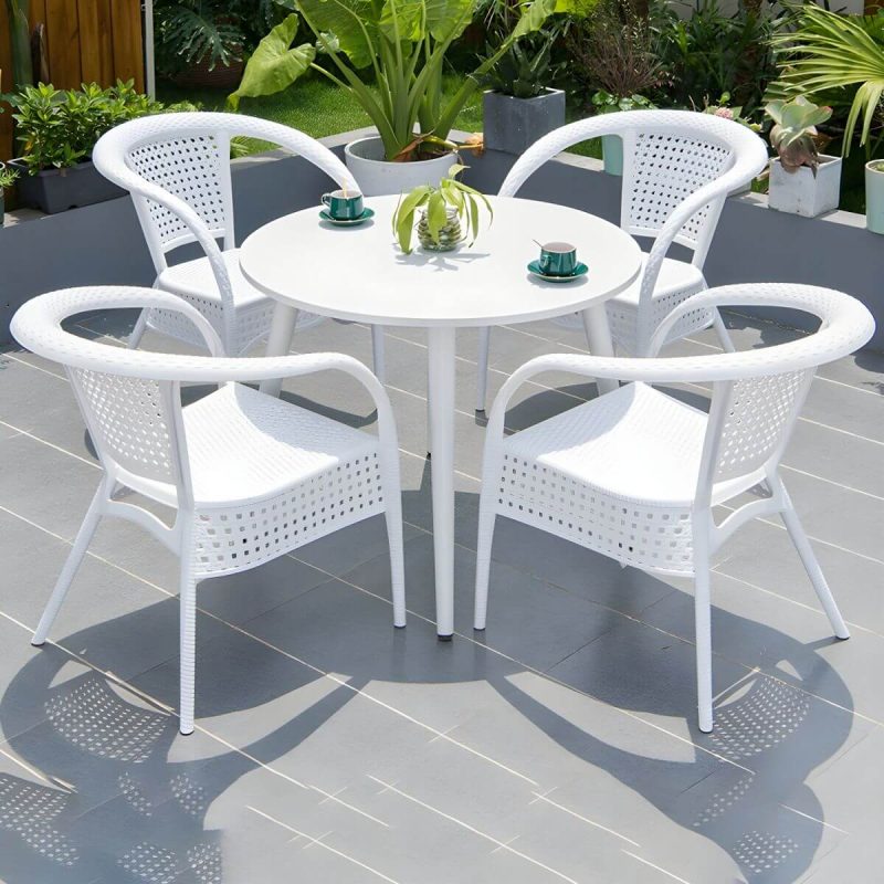 "Contemporary White Metal Dining Table Furniture Set with Chairs for Courtyard - Table & Chair(s) 35.4"L x 35.4"W x 28.3"H 4"