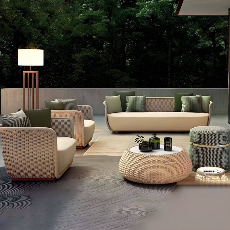 "Rust Resistant Rattan Patio Sofa 1 PC Modern Outdoor Patio Sofa with Cushion - 78.7"L x 31.5"W x 29.5"H Cream Gray"