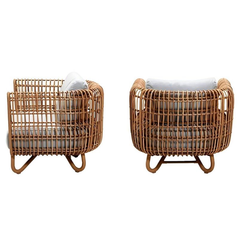 "Tropical Rattan Accent Outdoor Patio Sofa with Slipcovered Cushion - 31.5"L x 31.5"W x 31.5"H Symmetrical"