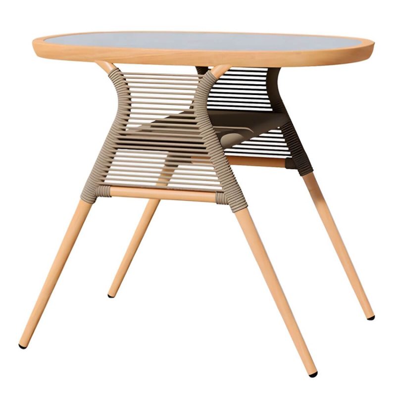 "Contemporary Dining Table Set with Oval Top and 2 Woven Chairs for Courtyard - Table & Chair(s) 2 Grey"