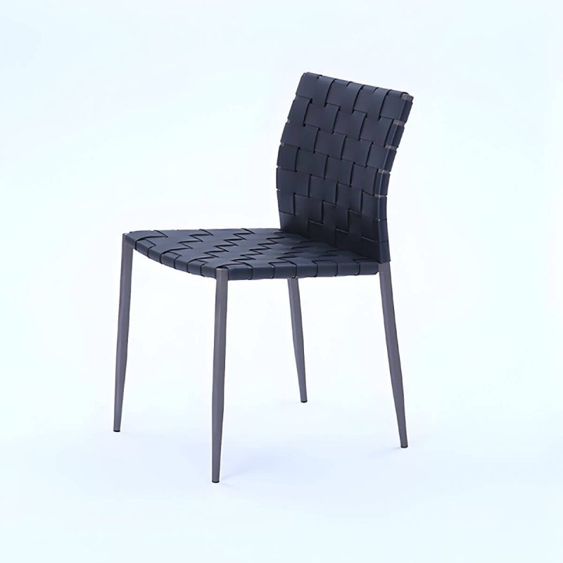 "Tropical Dining Side Chair Metal and Faux Leather Indoor-Outdoor Chair - Black 1 Piece"