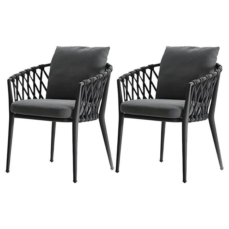 "Metal Matte Finish Patio Chair Assembled Tropical with Cushions - 24"L x 24"W x 30"H 2 Piece Set"