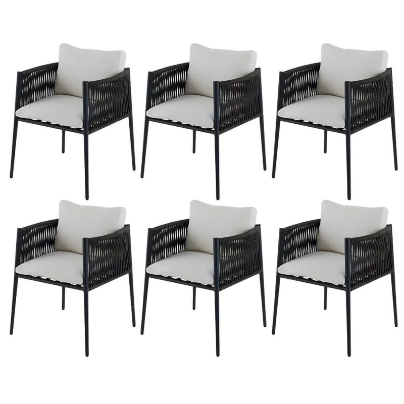"Modern Gray Metal Arm Chair with Wicker Back and Cushions for Your Patio - 25"L x 24"W x 29"H 6 Piece Set"