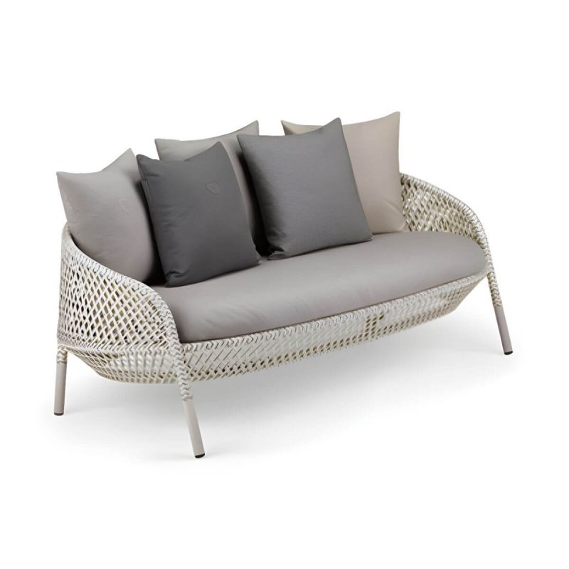"Metal Frame Symmetrical Contemporary Patio Sofa with Pillow Cushions - White 65"L x 33.5"W x 31.5"H"