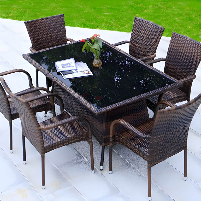 "Industrial Rattan Bistro Table Outdoor Metal Frame Patio Table - Table Only 35.4"L x 35.4"W x 29.5"H Square"