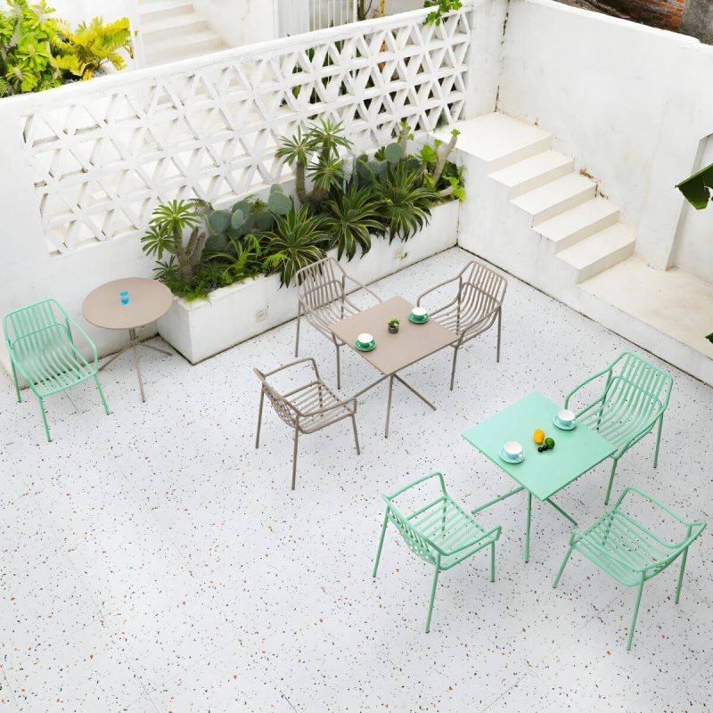 "Metal Patio Table Contemporary Style with Legs in Round/Square Shape - Table Only White Round"