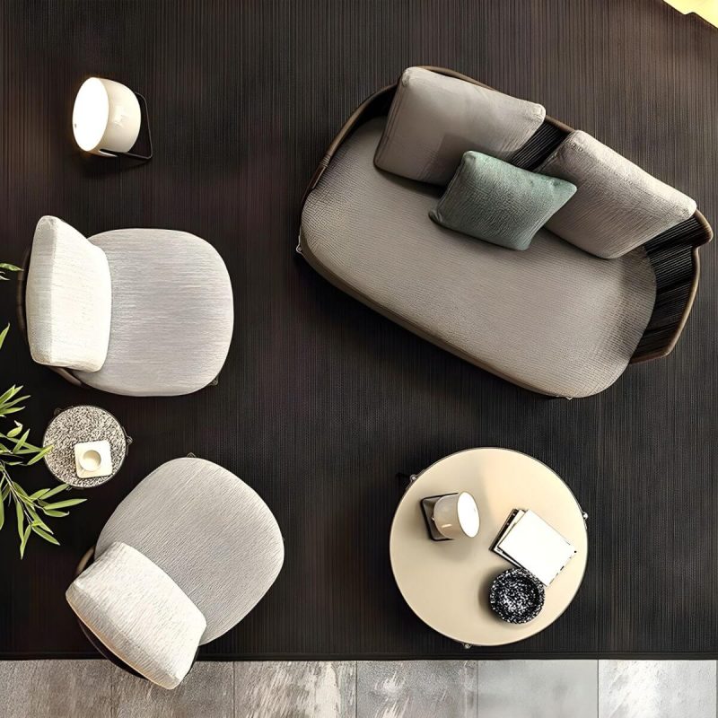 "Waterproof Wicker/Rattan Modern Sofa with Upholstered Cushions and Pillows - Brown - 1-Seater Sofa"