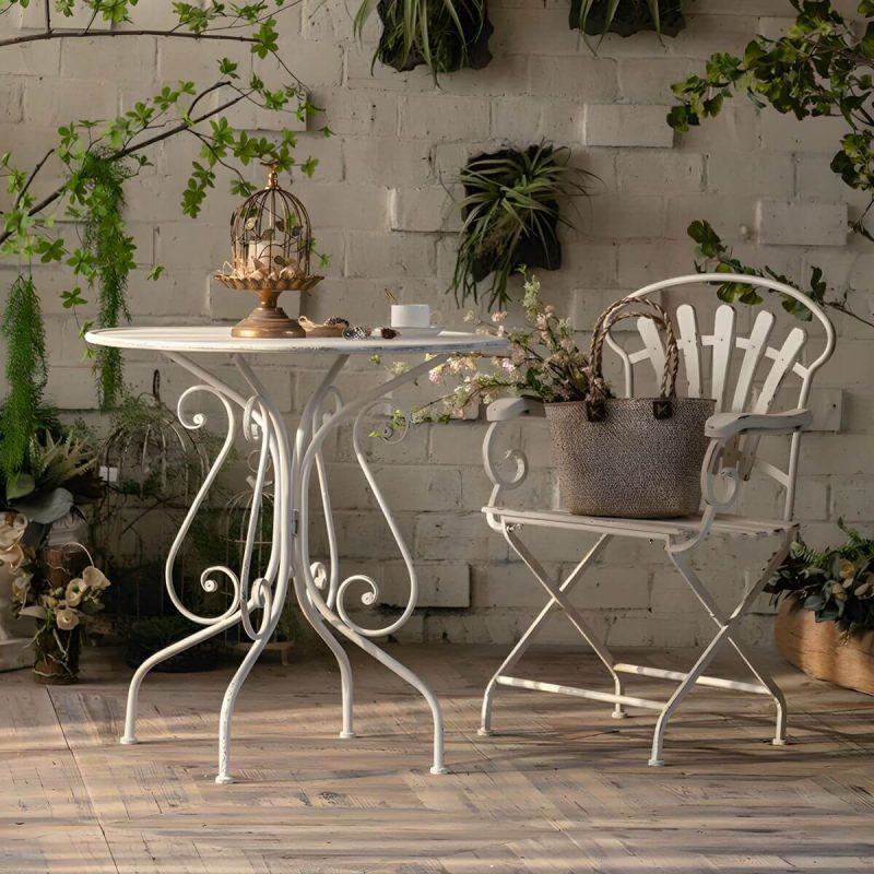 "White French Countryside Style Metal Courtyard Dining Table for Outdoor - Table Only 32"L x 32"W x 32"H"