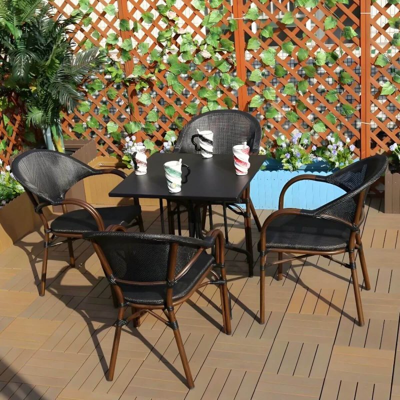 "Traditional Arm Cane Back Dining Chair Stackable for Outdoor - Gloss White 4 Piece Set"