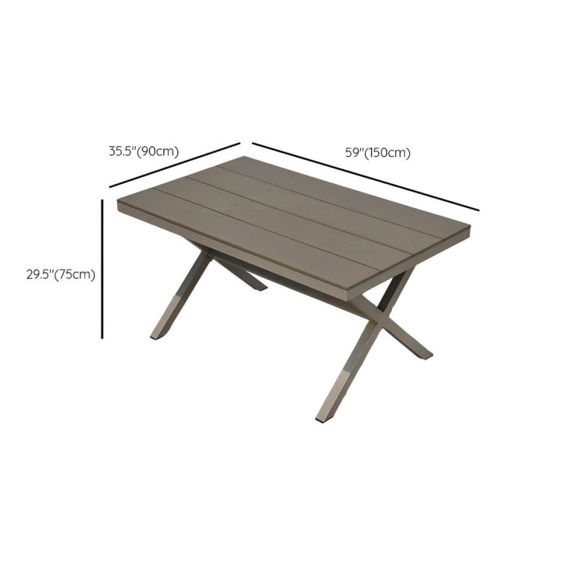 "Dimension of Modern Wood Patio Dining Table with Aluminum Frame in Gray Color - Table Only 59.1"L x 35.4"W x 29.5"H Grey Rectangular"
