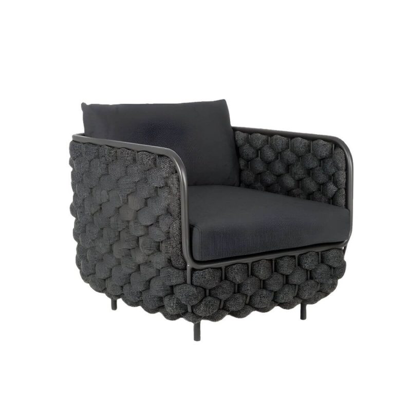 "Black Contemporary Sofa Water Resistant with Cushions for Outdoor - 1-Seater Sofa"