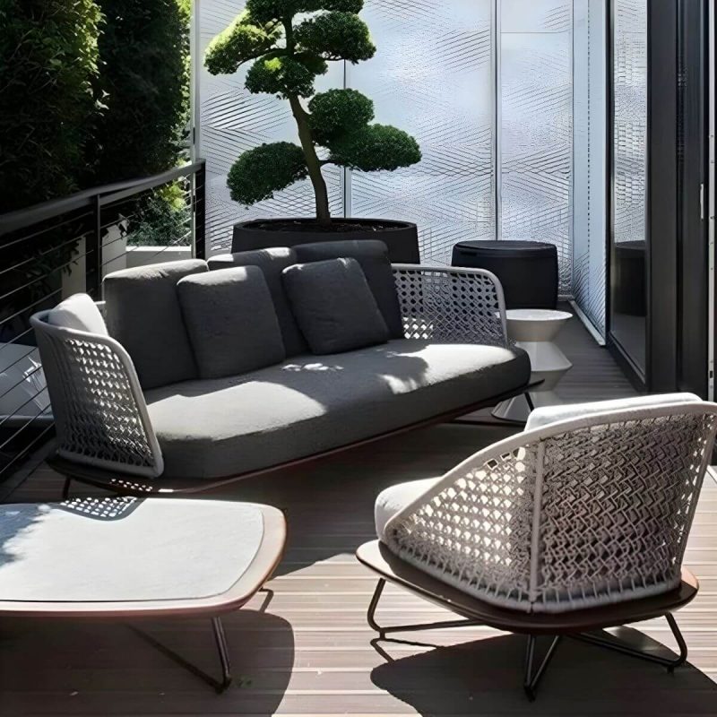 "Sophisticated Modern Black Metal Framed Sofa with Gray Upholstery and Removable Cushions for Women - 2-Seater Sofa"