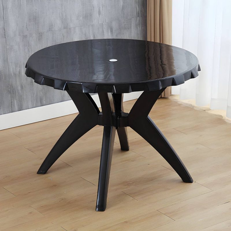 "Plastic Garden Table Modern Simple Household Food Stall Dining Table - Black Round Table Only"