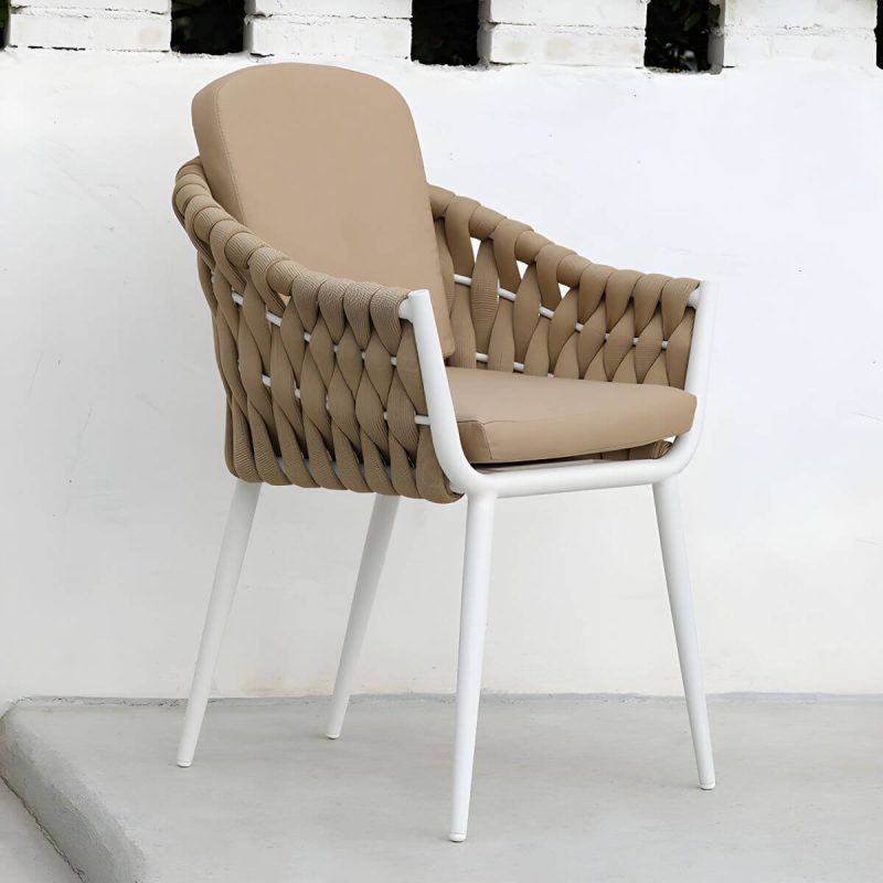 "Contemporary Outdoors Dining Chairs with Removable Water Repellent Finish Cushion - Coffee 1 Piece"