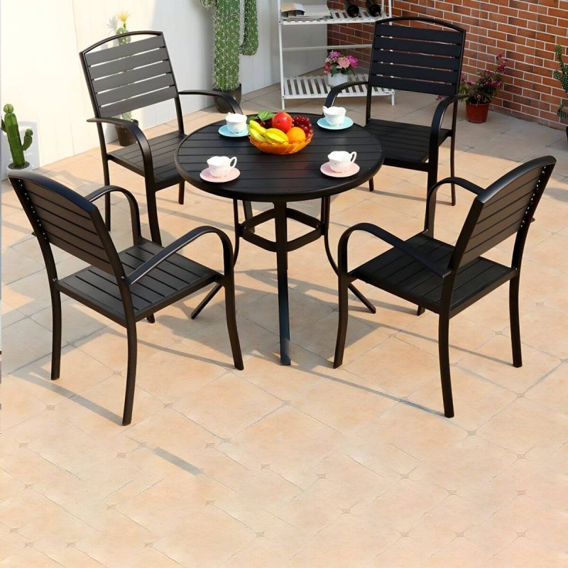 "Black Modern Courtyard Dining Chairs Waterproof and Sun Proof for Outdoor - Black"
