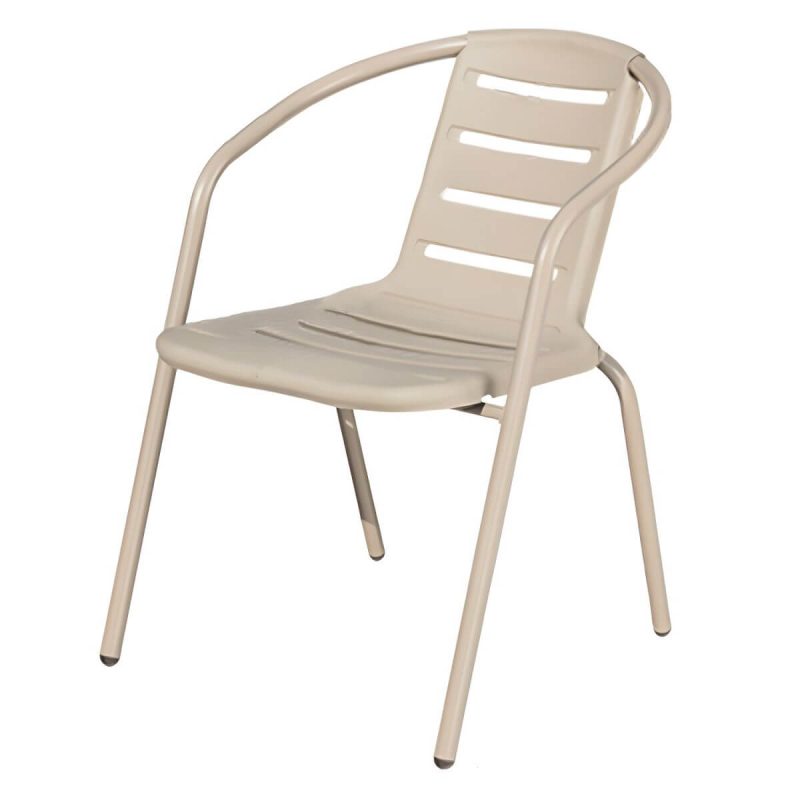"Stackable Beige Metal Arm Chair with Waterproof Durability - Modern Style - 8 Piece Set"