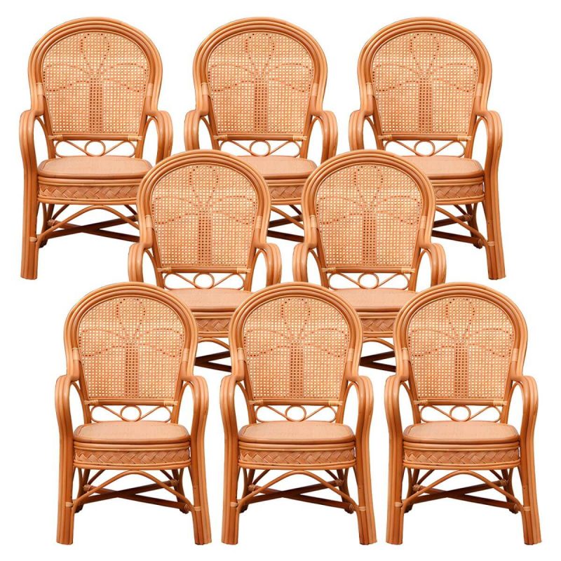 "Traditional 40.55" Height Solid Color Rattan Outdoor Dining Armchair - Orange 8 Piece Set"