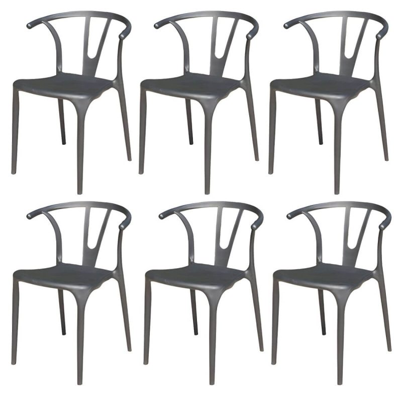 "Stacking Dining Armchair Contemporary Plastic Patio Arm Chair - 15"L x 19"W x 30"H 6 Piece Set"