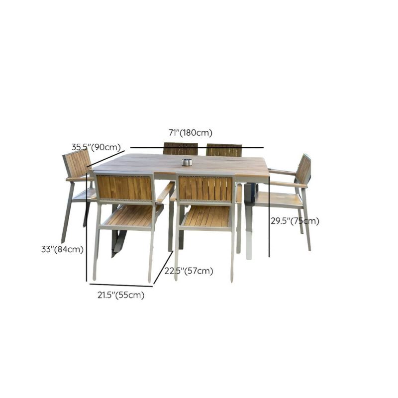 "Dimension of Brown Metal Wood 5-Piece Patio Dining Set with Rectangular Table and 4 Chairs - Natural Table & 6 Chairs 70.9"L x 35.5"W x 29.1"H Rectangular"