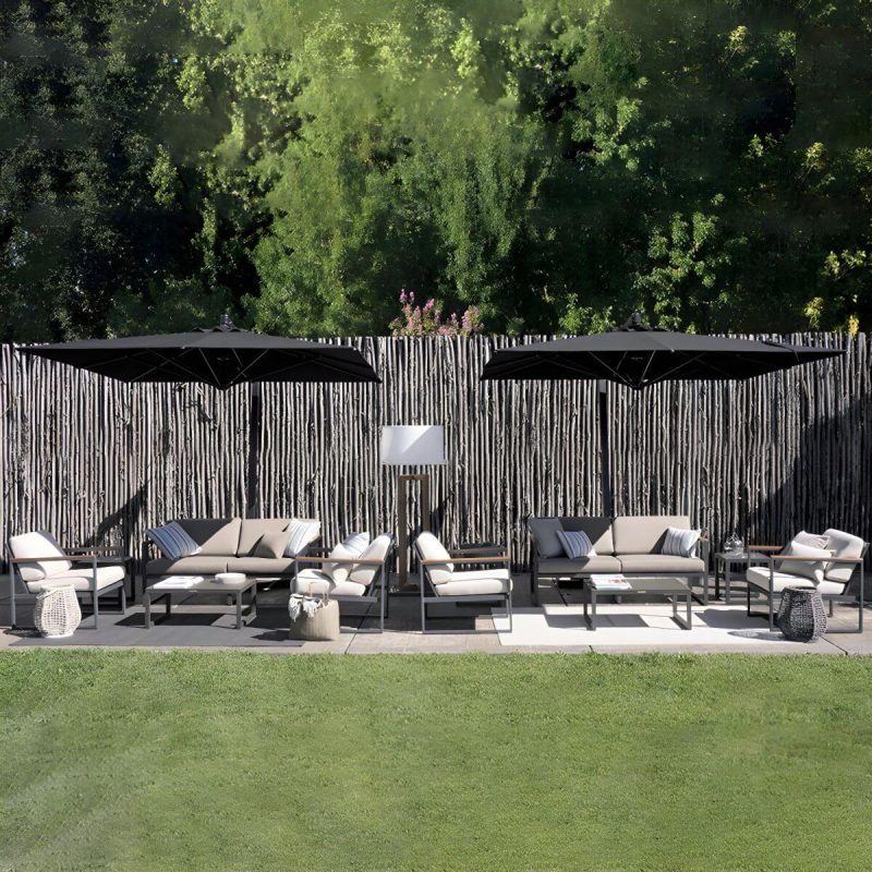 "Black Metal Patio Sofa Symmetrical with Cushions for Outdoor - 3-Seater Sofa"