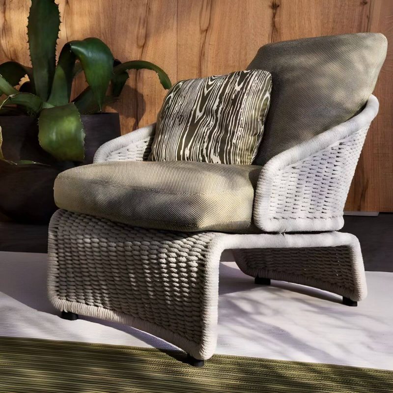 "Modern Gray Metal Frame Light Wood Outdoor Modular Design Sofa with Cushions - 3-Seater Sofa"