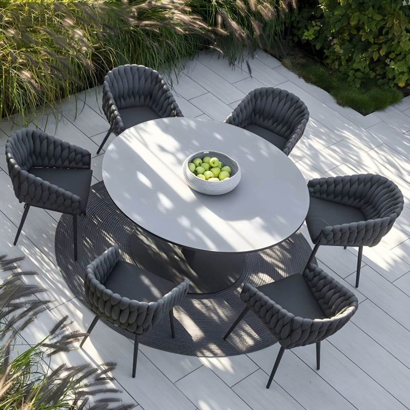 "Modern Gray Aluminum Arm Chair with Sling Back for Outdoor Dining - 4 Piece Set"