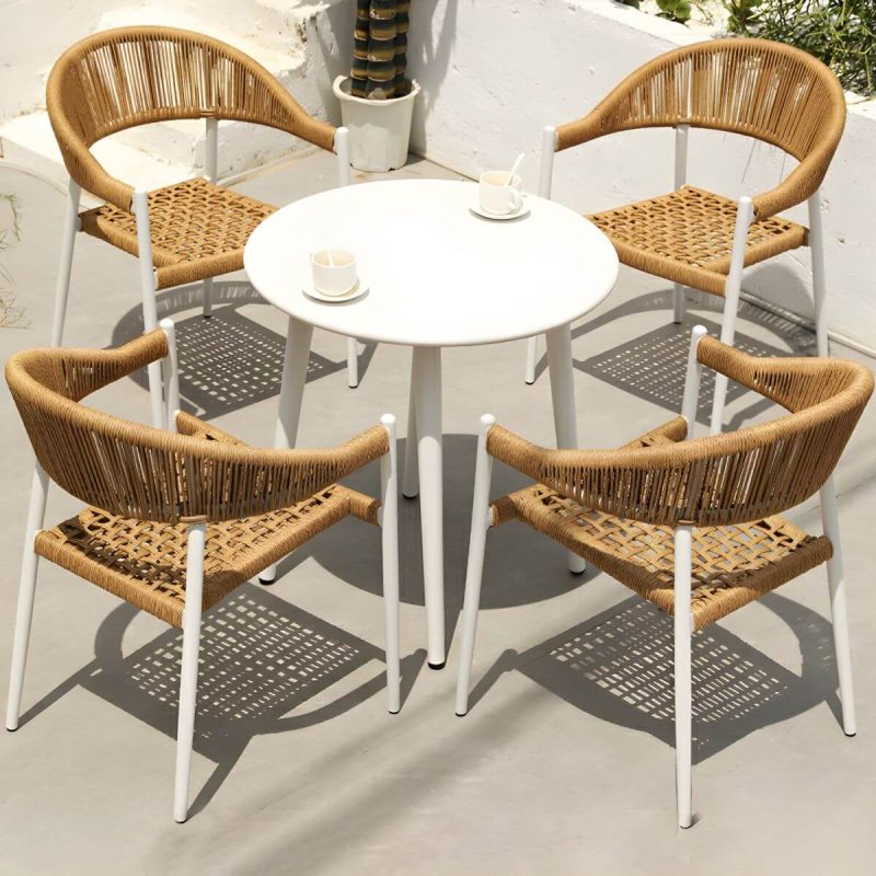 "Elegant Weatherproof White Metal Patio Dining Set with Stackable Chairs - Table & Chair(s) 27.6"L x 27.6"W x 28.3"H 4"