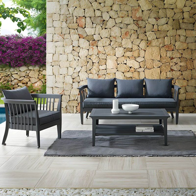 "Gray Modern Aluminum Sofa with Cushions Water Resistant for Outdoor - 1-Seater Sofa"