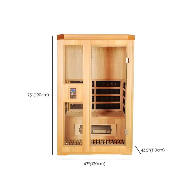 "Dimension of Wooden 1-Door Beige Far Infrared Sauna with LED Lighting and Vents - 47"L x 43"W x 75"H"