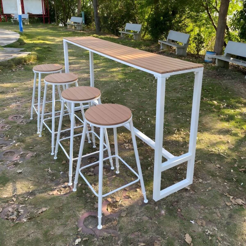 "Manufactured Wood Water Resistant Patio Table Industrial Rectangle Bar Table in Brown - 55.1"L x 15.7"W x 41.3"H Table Only"