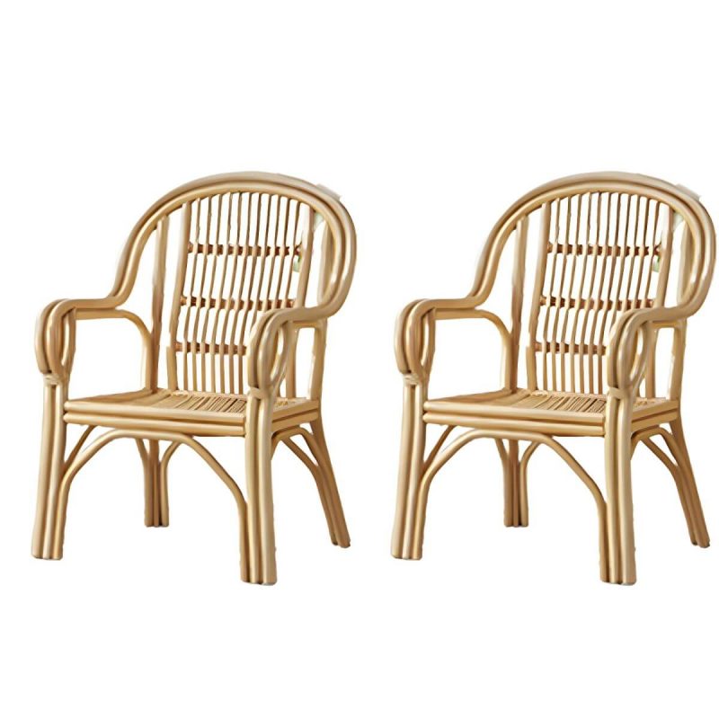 "Traditional Rattan Natural/Black Patio Arm Chair with Water Repellent Finish Cushion - Natural Finish 2 Piece Set"