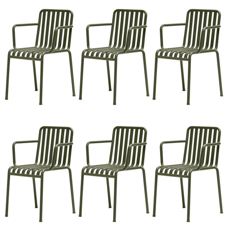 "Modern Metal Outdoor Bistro Chairs Open Back Dining Chairs in Green - 22"L x 20"W x 31"H 6 Piece Set"