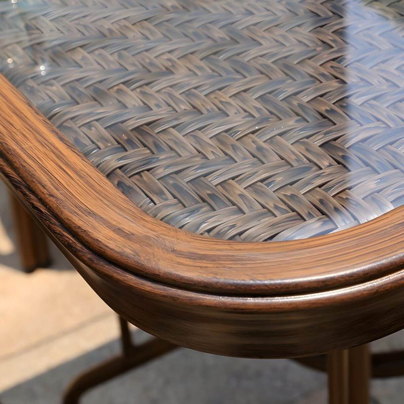"Modern Brown Glass Top Patio Table Set Metal 4 Legs for Outdoor - Table & Chair(s) 32"L x 32"W x 28"H 4"