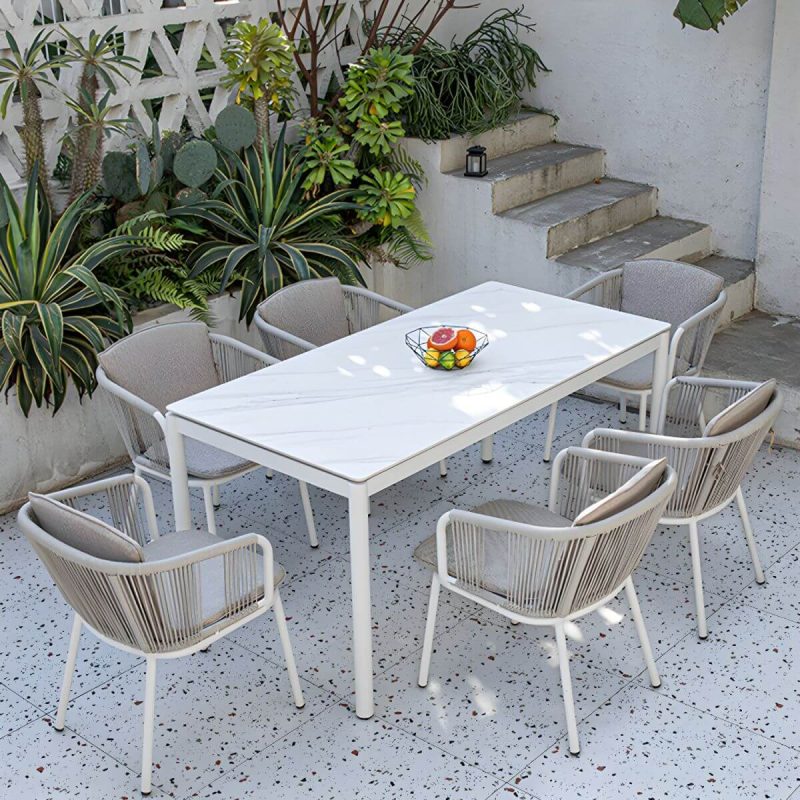 "Modern Rectangle Stone Top Patio Table Set Metal 4 Legs for Outdoor - Table & Chair(s) 31.5"L x 31.5"W x 29.5"H 4"