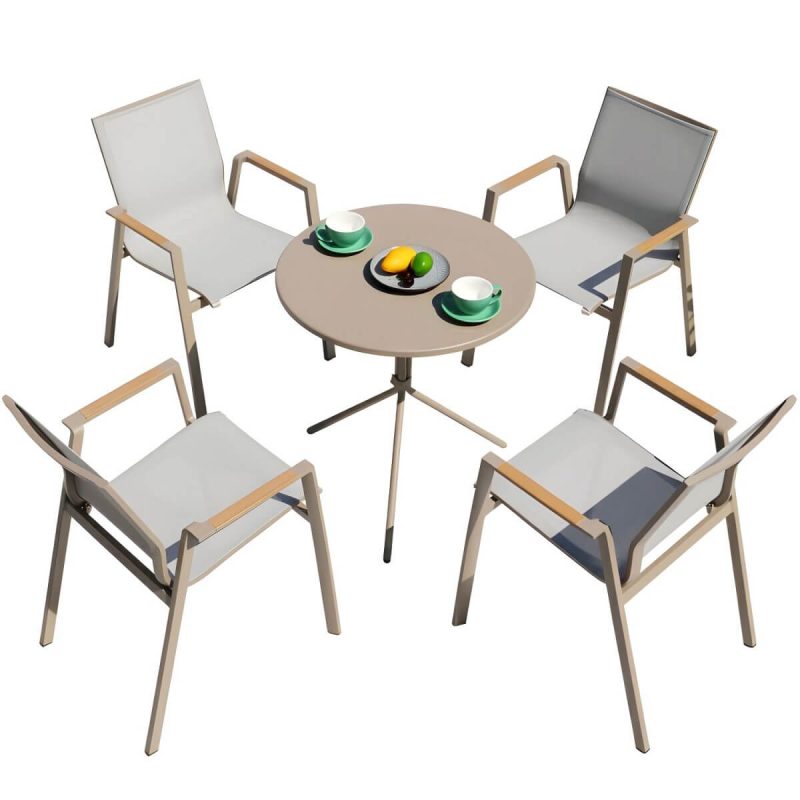 "Gray Modern Metal Dining Room Chair and Table Set with Chairs - Table & Chair(s) 46"L x 31"W x 29"H 6 Champagne"