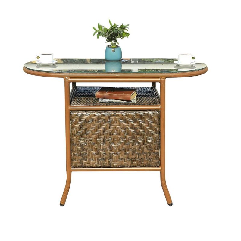 "Oval Metal Patio Table Contemporary Style Water Resistant in Brown - 43"L x 22"W x 29.5"H"